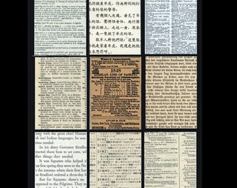 Op tekst gebaseerde artiest ruilkaart achtergronden Voorgesneden / ATC-toevoer, collagevoer, versiering gemengde techniek, materiaal papierkraal / 18 stuks