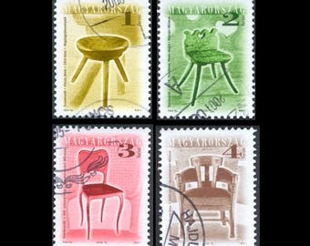 ヴィンテージハンガリーチェア切手／コラージュ素材、ミクストメディア