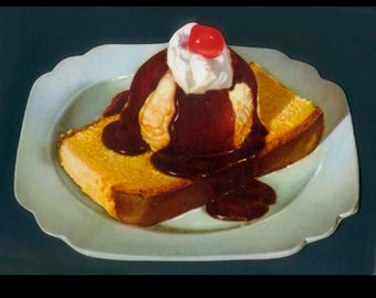 Dinerbord jaren 1950, gestanste retroreclame / cake, ijs, chocoladesaus / vintage keukendecor, cafédecoratie / frisdrankfontein