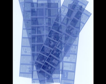 Blue Microfilm Tiny Newspaper Images 1990's / Altered Book and Junk Journal Material, Artist Trading Card Supply, Mixed Media Embellishment