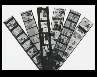 Zwarte microfilm van kleine vintage kranten / 1948-1971 / aanbod gemengde media, gewijzigde boekversiering, vintage administratie + opslag