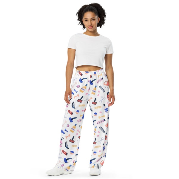 Dog Groomer Pattern, Groomer Apparel, Uniform, All-over print unisex wide-leg pants