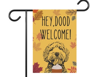 GoldenDoodle, Bernedoodle, Doodle Dog Fall, Autumn Garden Flag (Flag without Stand)