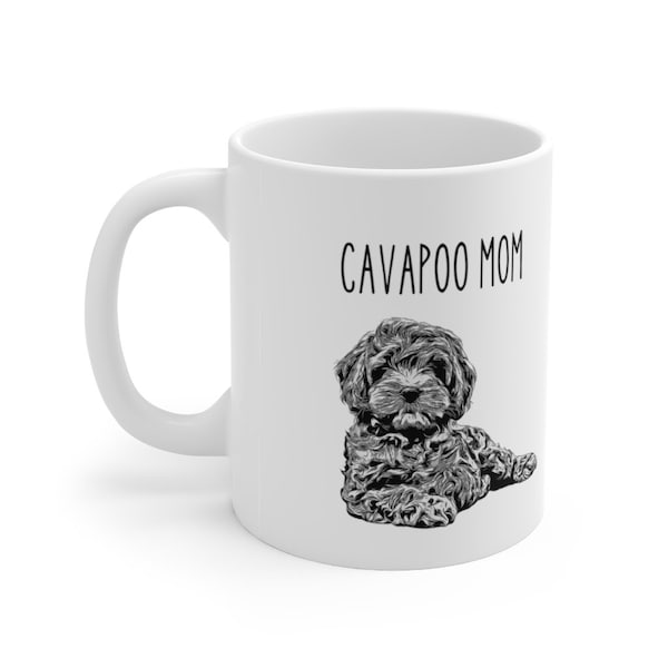 Cavapoo Gifts, Cavapoo Mom Black and White Artistic Ceramic Mug 11oz