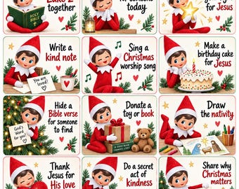 Christliche Weihnachtselfen-Ideenkarten | Glaubensbasierte Aktivitäten (Digitaler Download)