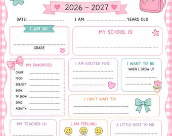 Schild für den ersten Schultag – Mädchen, rosa Vichy-Karo