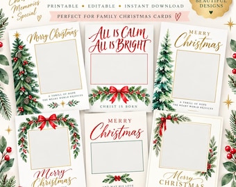 Bearbeitbare Weihnachtsfotokarten-Vorlagen | Festliche Aquarell-Designs (Digitaler Download)