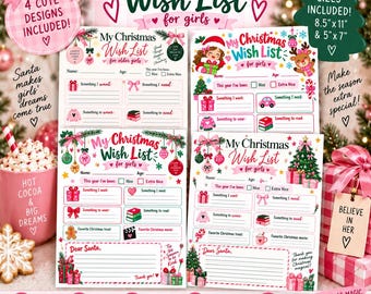 Weihnachtswunschliste für Mädchen | 4 Designs, 2 Größen (Digitaler Download)