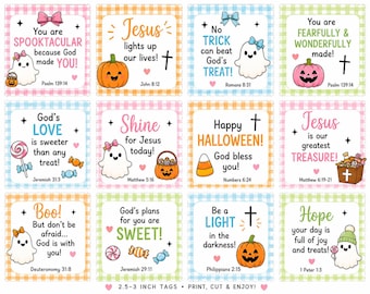 Christliche Halloween-Süßigkeiten-Anhänger | Bibelvers, Vichy-Karo, Kinderzimmer (Digitaler Download)