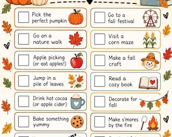 Herbst-Bucket-List-Paket für Kinder | 2 druckbare Aktivitätsblätter (Digitaler Download)