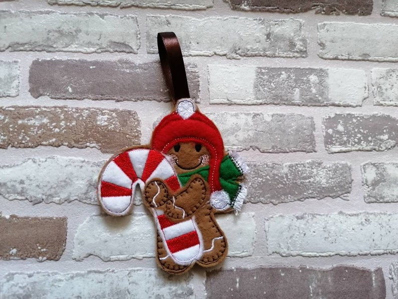 Candy cane felt gingerbread men personalised Christmas tree decoration