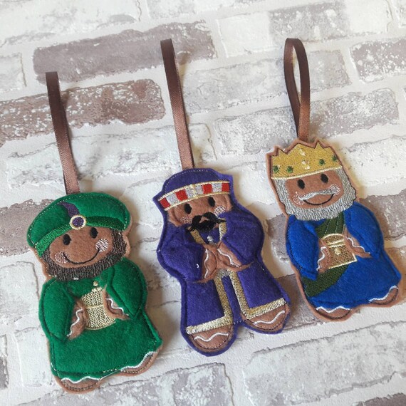 Three Wise Men Gingerbread Felt Decorations Three Kings Etsy