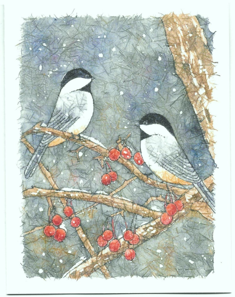 Note cards Chickadee Set Prints from Original Watercolor on Rice Paper Batiks