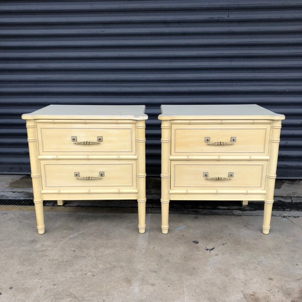 FREE SHIPPING Vintage Pair of Two Henry Link Bali Hai Faux Bamboo Nightstands, End Tables, Hollywood Regency Palm Beach