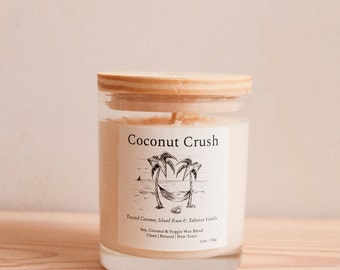 Coconut Crush – Aromat prażonego kokosa, limonki i wanilii | Świeca Tropical Escape | Ręcznie robiony wosk sojowo-kokosowy | Prezent dla miłośnika plaż