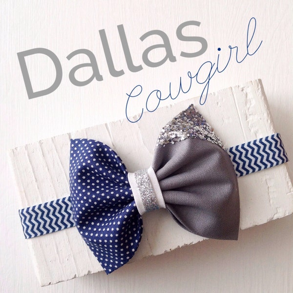 Navy grey and white NFL Dallas cowboys baby headband elastic