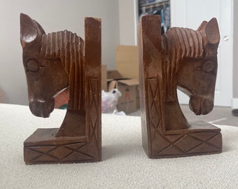 Wooden horse bookends