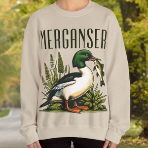 Retro Common Merganser Adult Unisex Bird Sweatshirt, Birding Gift, Bird Lover, Bird Watcher, Duck, Wildlife Animal Duck Crewneck