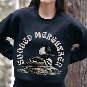 Hooded Merganser Unisex Sweatshirt, Fall Winter Sweater, Crewneck, Birdwatchers Gift Idea, Wildlife Conservation, Ecology, Duck Shirt