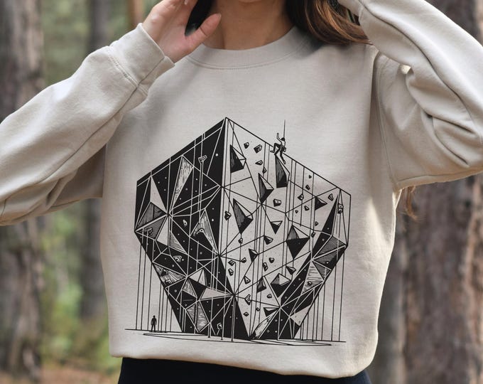 Rock Climbing Sweatshirt – Geometric Wall Art, Unisex Climber Gift