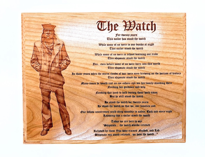 THE WATCH Poem engraved with a Lone Sailor plaque, retirement plaque, Military Gifts image 5
