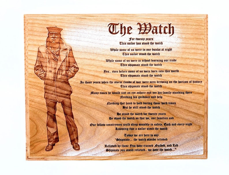 THE WATCH Poem engraved with a Lone Sailor plaque retirement Etsy