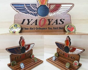 CUSTOM and PERSONALIZED Warfare insignia Desk Sign and challenge coin holders