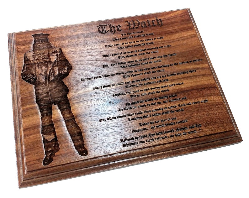 THE WATCH Poem engraved with a Lone Sailor plaque, retirement plaque, Military Gifts image 1