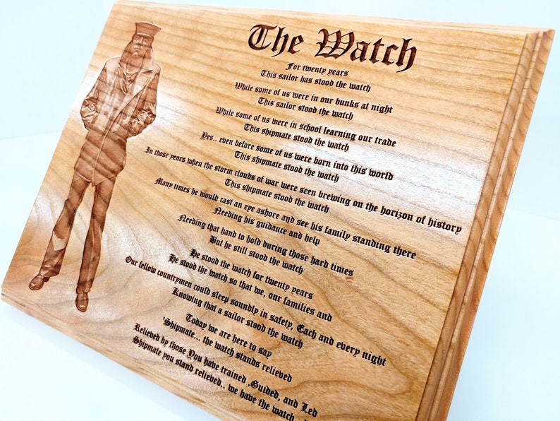 THE WATCH Poem engraved with a Lone Sailor plaque, retirement plaque, Military Gifts image 4