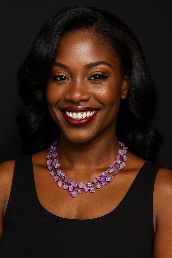 Handcrafted Amethyst Chip Multi-Strand Necklace -… - image 1