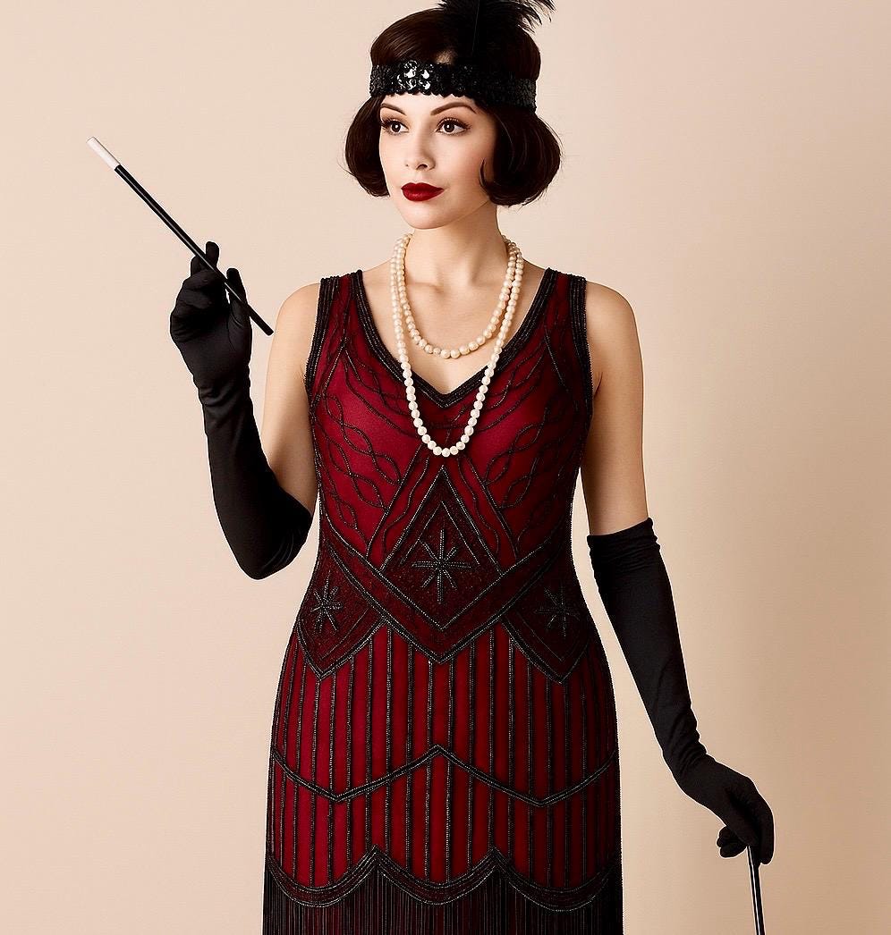 burgundy flapper dress Vintamour Plus Size Women 1920s Flapper Dress,Burgundy Winter Elegant Beaded Embroidery Bodycon Tasseled V-Neck Roaring 20s Great Gatsby Night Out Club Dress