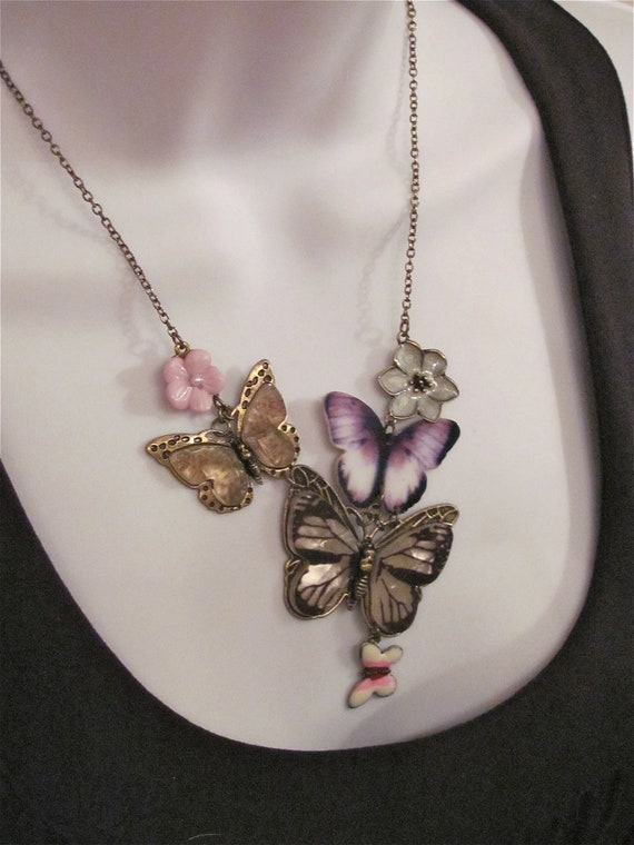 Butterflies and Flowers, Vintage Necklace.