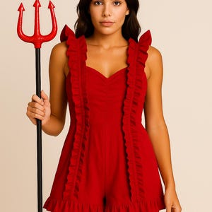 Red Ruffle Romper – Urban Outfitters Festive Jumpsuit/devil costume – Size XS bild 16