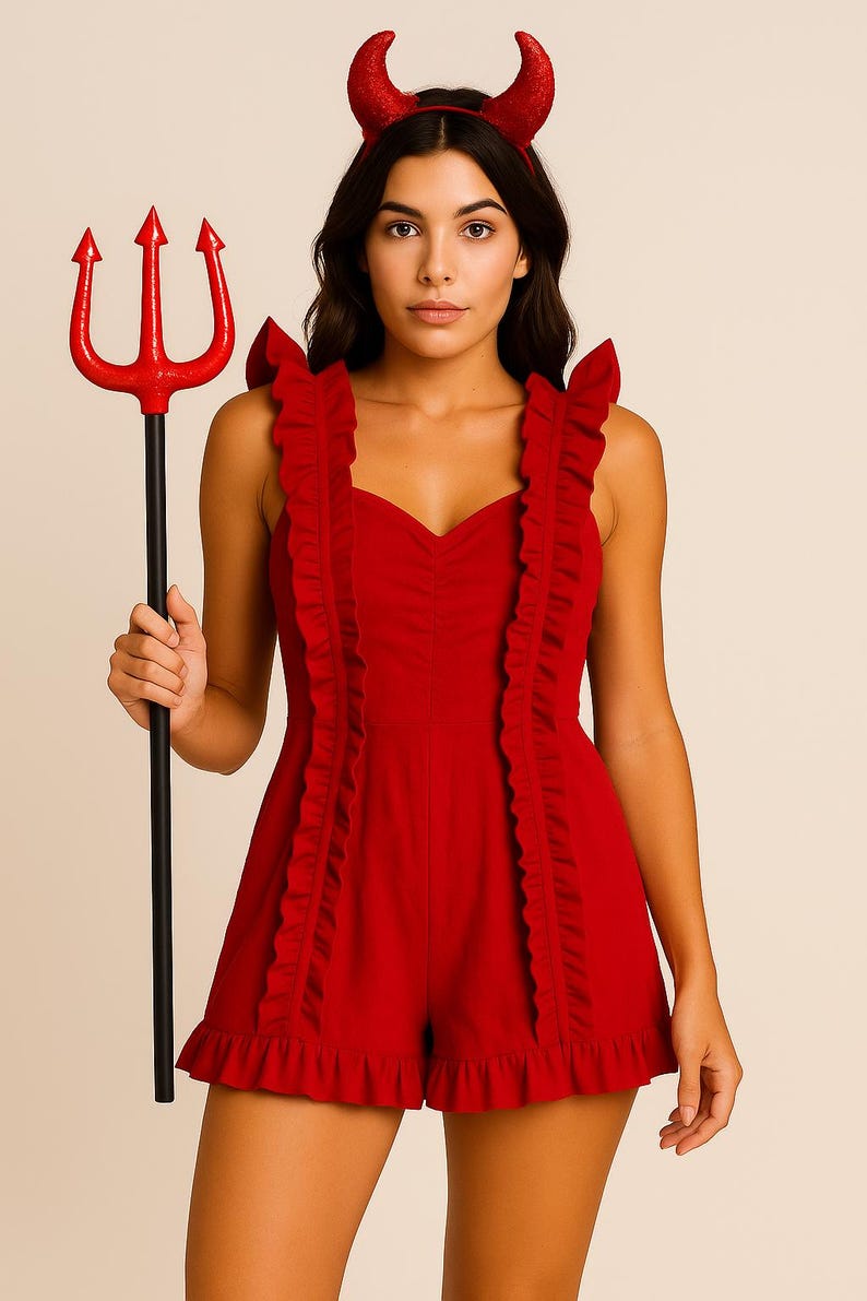 Red Ruffle Romper – Urban Outfitters Festive Jumpsuit/devil costume – Size XS bild 16