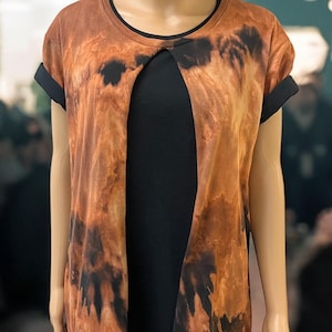 A handmade, bleach-dyed double shirt crafted from upcycled tees size large, Relaxed fit — a one-of-a-kind piece of wearable textile art.
