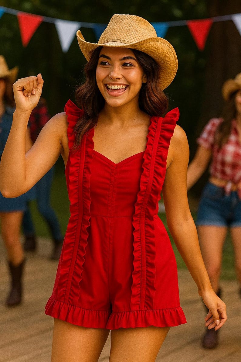 Red Ruffle Romper – Urban Outfitters Festive Jumpsuit/devil costume – Size XS bild 2