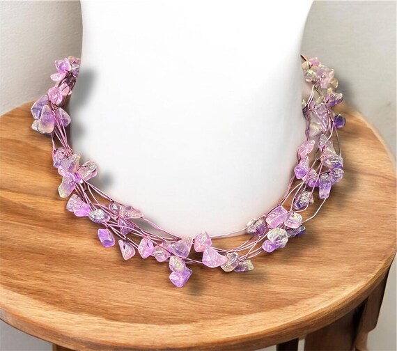 Handcrafted Amethyst Chip Multi-Strand Necklace -… - image 11