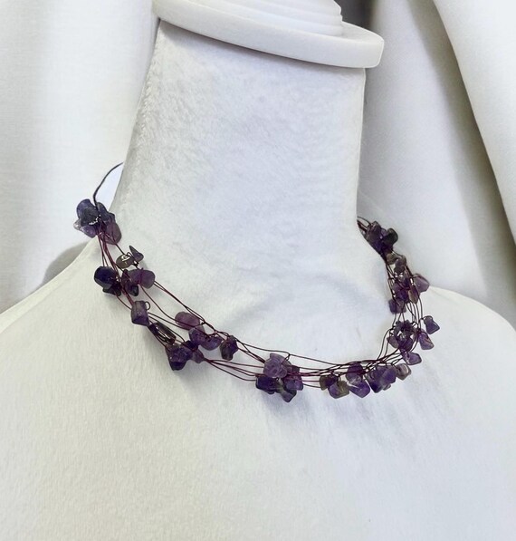 Handcrafted Amethyst Chip Multi-Strand Necklace -… - image 14