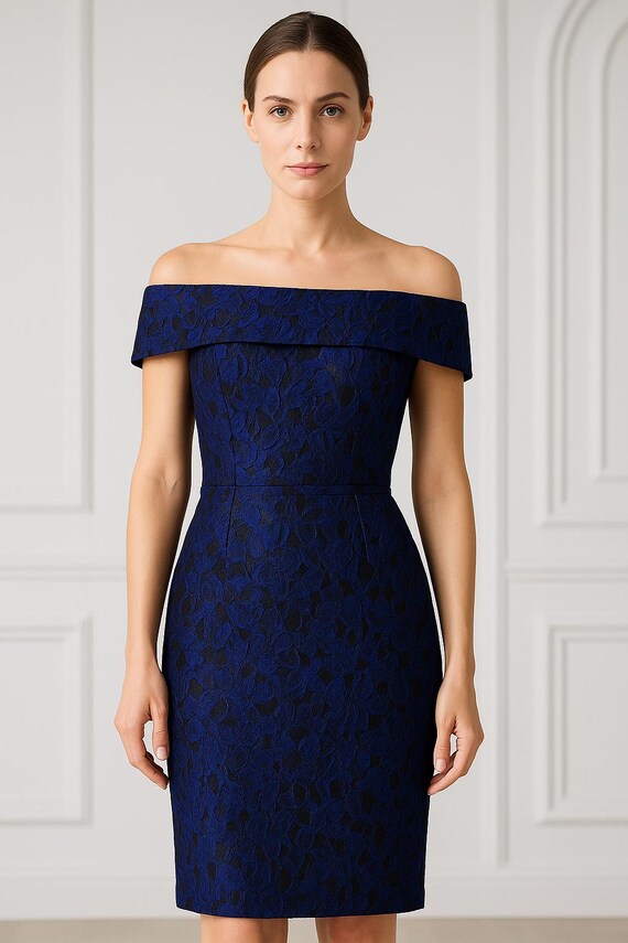 Blue Floral Brocade Off-shoulder Cocktail Dress  Size 4-6 - Etsy