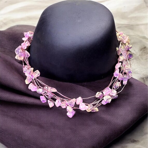 Handcrafted Amethyst Chip Multi-Strand Necklace -… - image 4