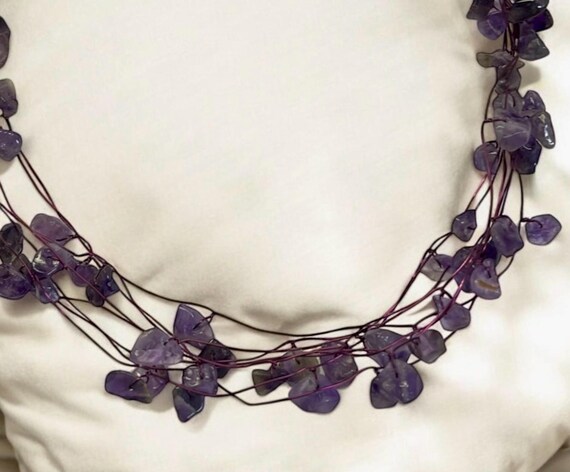 Handcrafted Amethyst Chip Multi-Strand Necklace -… - image 12