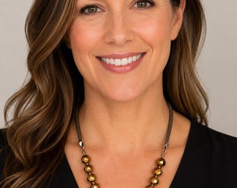 Bronze Tone Faceted Bead Statement Necklace | Adjustable Gold Tone Chain