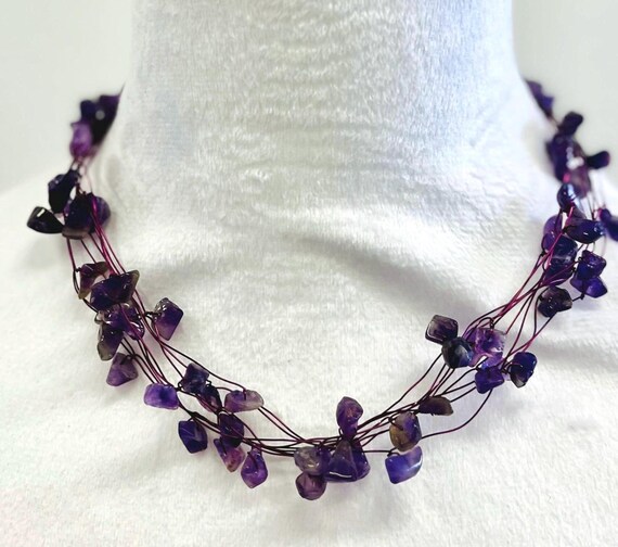 Handcrafted Amethyst Chip Multi-Strand Necklace -… - image 2