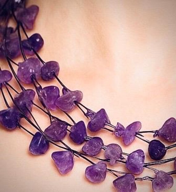 Handcrafted Amethyst Chip Multi-Strand Necklace -… - image 6
