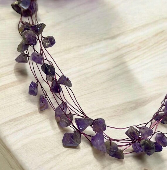 Handcrafted Amethyst Chip Multi-Strand Necklace -… - image 10