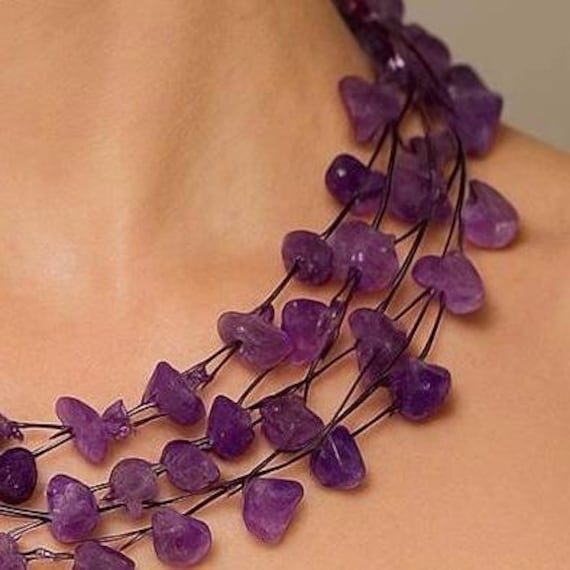 Handcrafted Amethyst Chip Multi-Strand Necklace -… - image 3