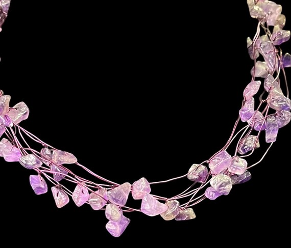 Handcrafted Amethyst Chip Multi-Strand Necklace -… - image 7
