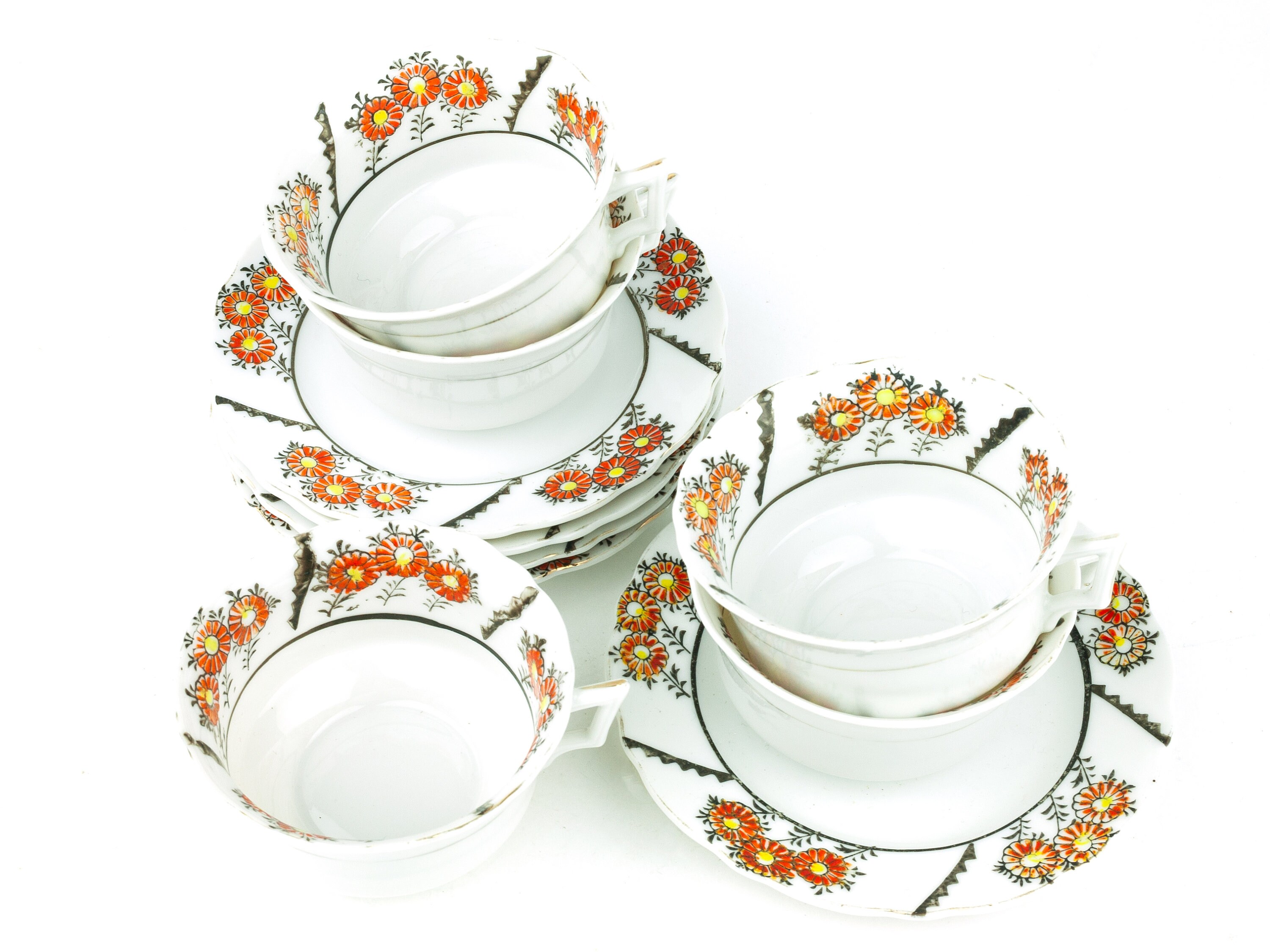 Art Deco Tea Set Porcelain Tea Cups and Saucers Black and Etsy
