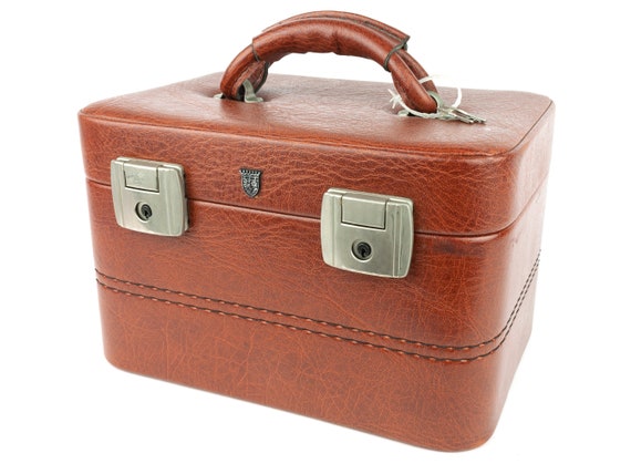 Cognac Brown Train Case German Vintage Makeup Case