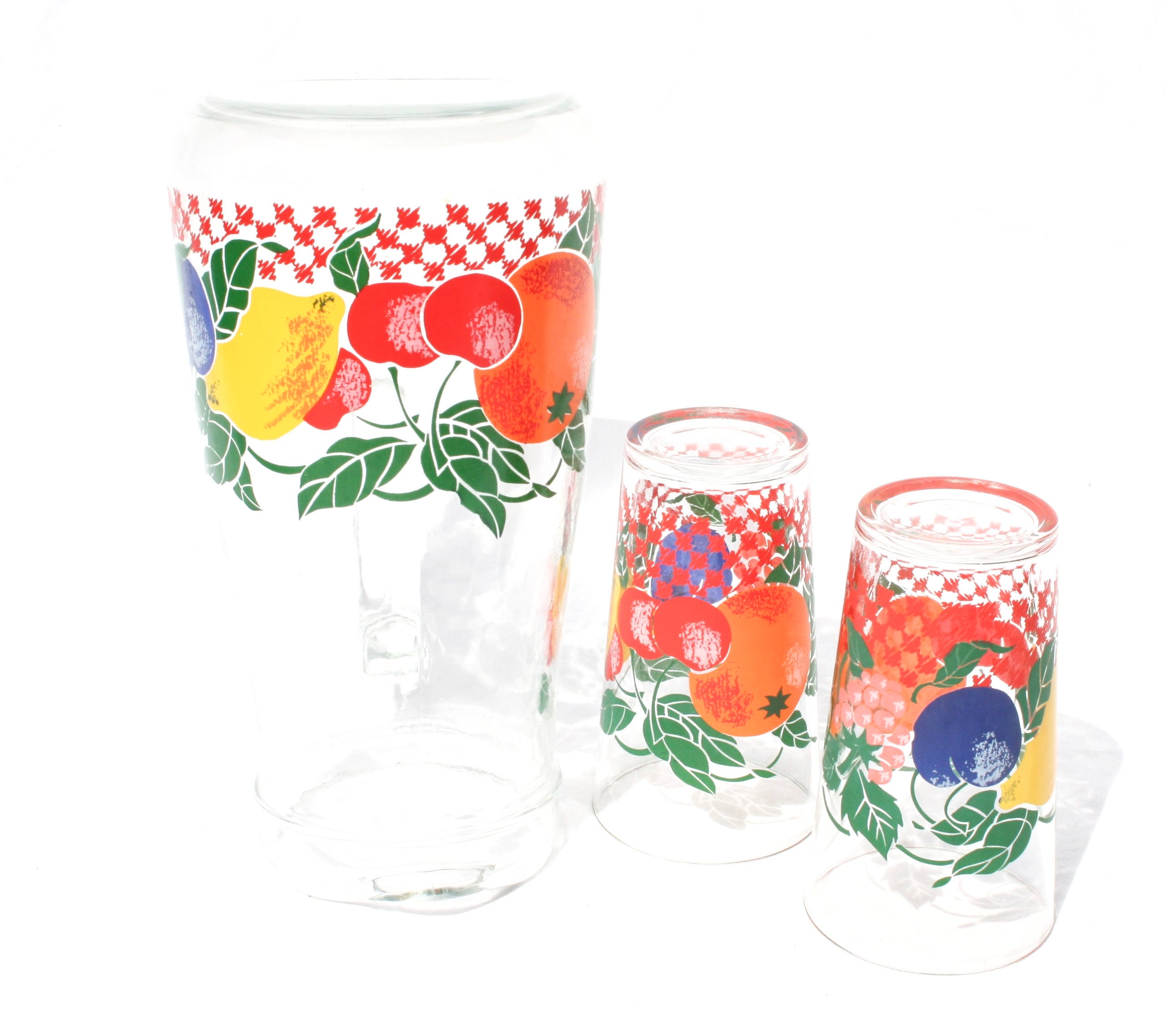 Retro Fruit Juice Glasses Set French Glass Jug Mid Century Etsy